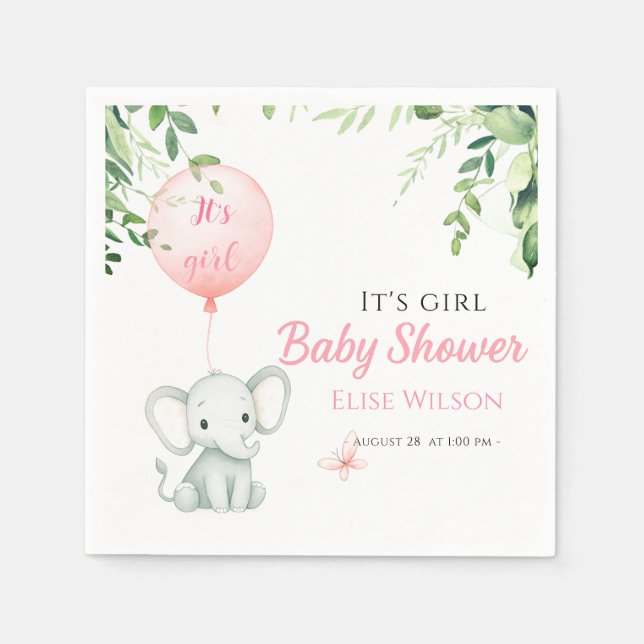 Es ist Mädchen! Niedliches kleines Elefantenbaby m Serviette (Vorderseite)