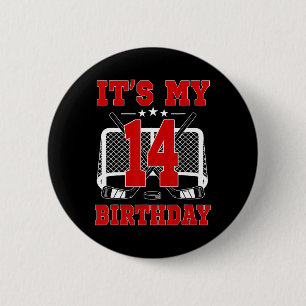 Es ist mein 14. Geburtstag Mädchen Eishockey Thema Button
