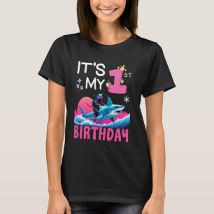 Es ist mein 1. Geburtstag Ninja-Katze reitet auf H T-Shirt