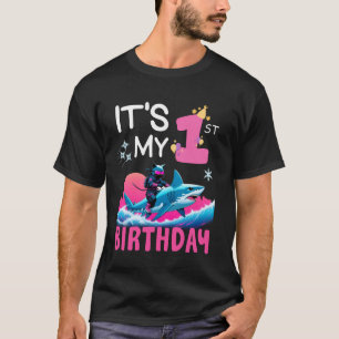 Es ist mein 1. Geburtstag Ninja-Katze reitet Hai E T-Shirt