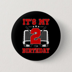 Es ist mein 2. Geburtstag Mädchen Eishockey Thema Button