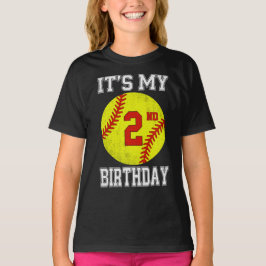 Es ist mein 2. Geburtstag Mädchen Softball 2 Jahre T-Shirt