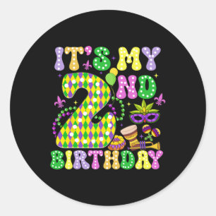 Es ist mein 2. Geburtstag Mardi Gras Party Kinder  Runder Aufkleber