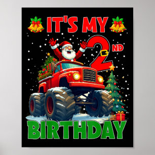 Es ist mein 2. Geburtstag Xmas Santa Monster Truck Poster