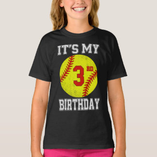 Es ist mein 3. Geburtstag Mädchen Softball 3 Jahre T-Shirt