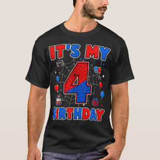 Es ist mein 4. Geburtstag Junge Spinnennetz Thema  T-Shirt