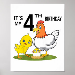 Es ist mein 4. Geburtstag Süßes Huhn 4 Jahre alte Poster