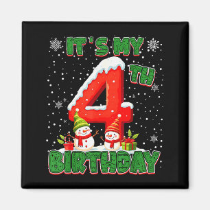 Es ist mein 4. Geburtstag Weihnachts-Schneemann 4 Magnet