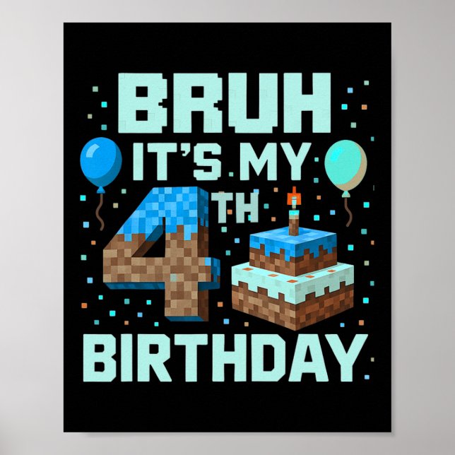 Es ist mein 4. Geburtstagsspiel Pixel Junge Lustig Poster (Vorne)