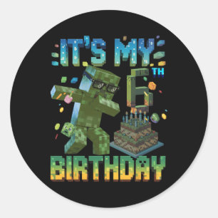 Es ist mein 6. Geburtstag Gamer Pixel Nummer Gebur Runder Aufkleber