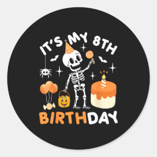 Es ist mein 8. Geburtstag-lustiger Halloween-Skele Runder Aufkleber