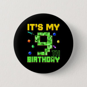 Es ist mein 9. Geburtstag 9-jähriger Junge Gamer P Button