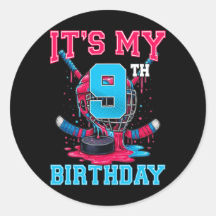 Es ist mein 9. Geburtstag Hockey 9 Jahre alter Eis Runder Aufkleber