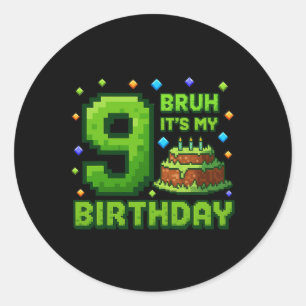 Es ist mein 9. Geburtstag Junge Gamer Pixel 9 Jahr Runder Aufkleber