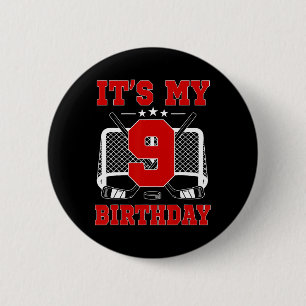 Es ist mein 9. Geburtstag Mädchen Eishockey Thema Button