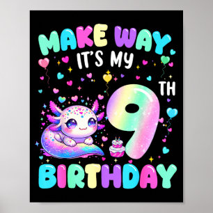 Es ist mein 9. Geburtstag Mädchen Süßer Axolotl 9 Poster