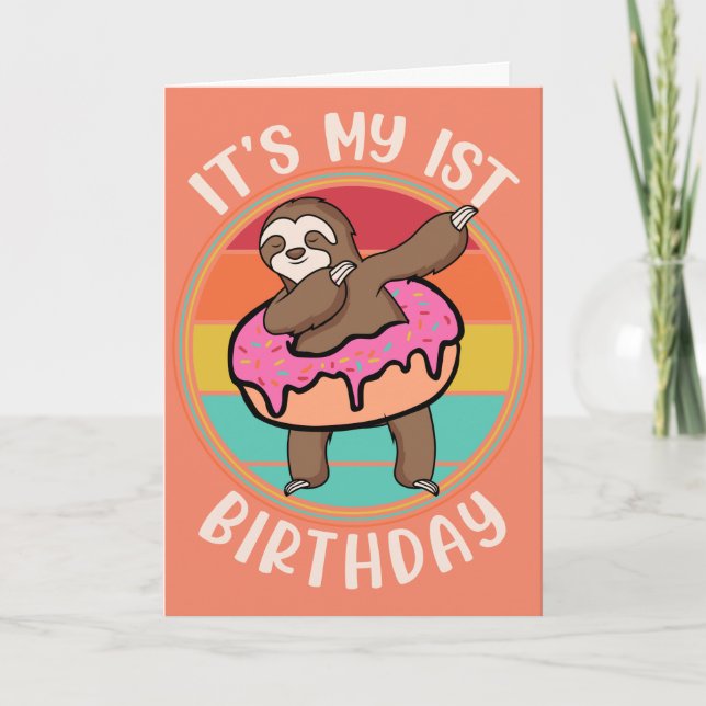 Es ist mein erster Geburtstag, Donut Sloth Karte (Vorderseite)
