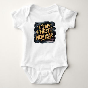 Es ist mein erstes neues Jahr in Schwarz und Gold  Baby Strampler