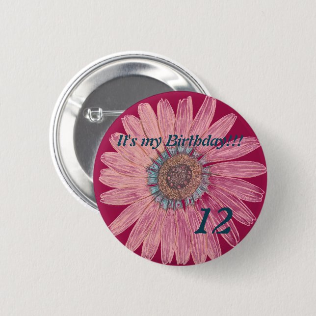 Es ist mein Geburtstag! Blume 12. Geburtstag Button (Vorne & Hinten)