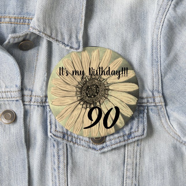 Es ist mein Geburtstag! Blume 90. Geburtstag Button (Beispiel)