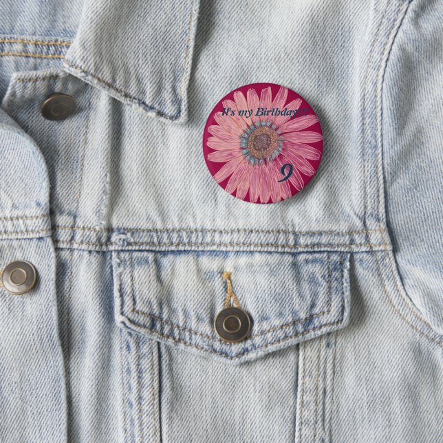 Es ist mein Geburtstag! Blume 9. Geburtstag Button (Beispiel)