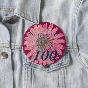 Es ist mein Geburtstag!! Blumen-100. Geburtstag Button