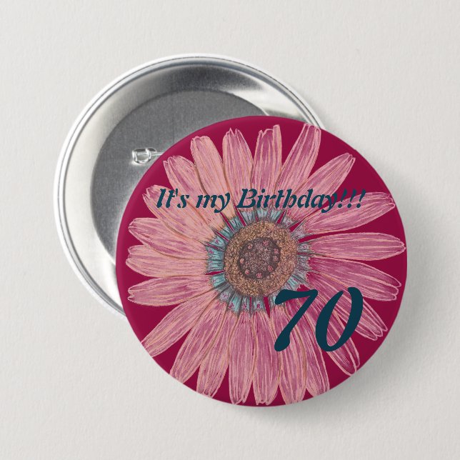 Es ist mein Geburtstag!! Blumen-70. Geburtstag Button (Vorne & Hinten)