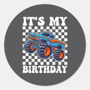 Es ist mein Geburtstag Jungen Monster Truck Geburt Runder Aufkleber