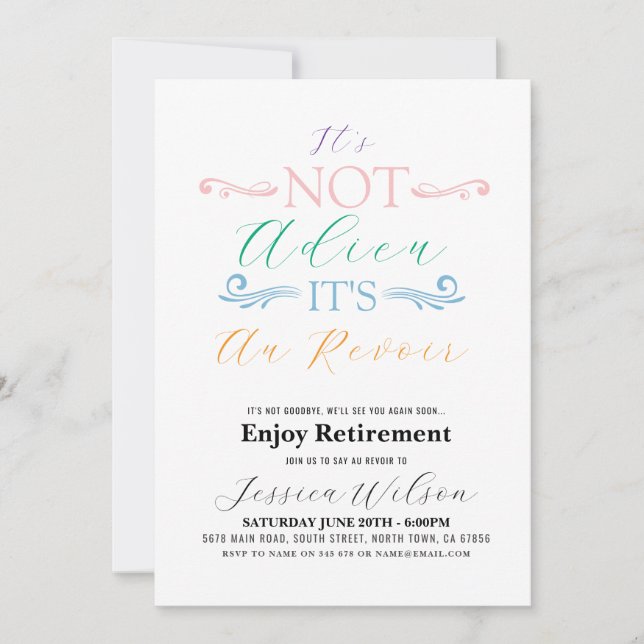Es ist nicht Adieu, es ist Au Revoir Retirement Pa Einladung (Vorderseite)