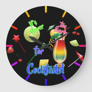 Es ist nie zu früh für Cocktails Neon Zuhause Bar Große Wanduhr