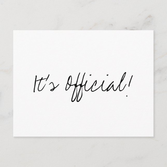 Es ist Offiziell! Einfache Hochzeitsankündigung Ankündigungspostkarte (Vorderseite)