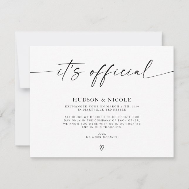 Es ist Offizielle Elopement-Hochzeit-Ankündigung Ankündigung (Vorderseite)