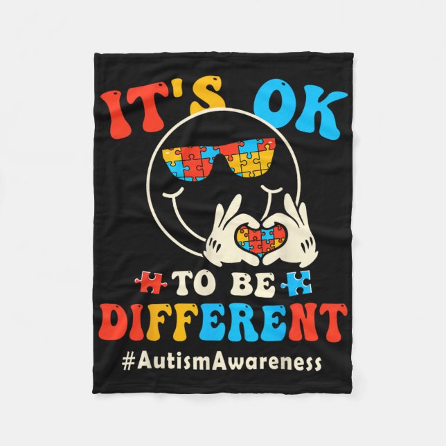 Es ist okay, anders zu sein Autismus Groovy Smiley Fleecedecke (Vorderseite)