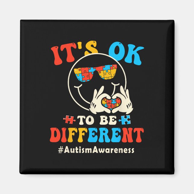 Es ist okay, anders zu sein Autismus Groovy Smiley Magnet (Vorne)