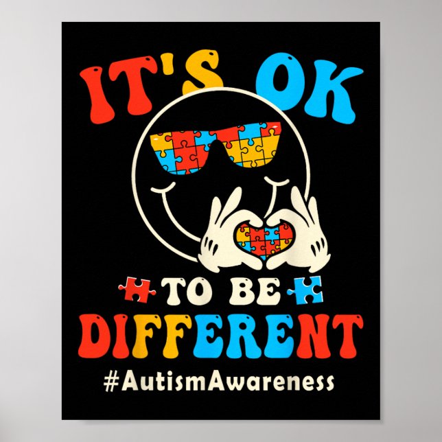 Es ist okay, anders zu sein Autismus Groovy Smiley Poster (Vorne)