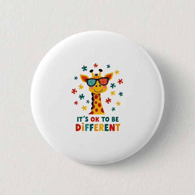 Es ist okay, anders zu sein Giraffe-Autismus-Bewus Button (Vorderseite)