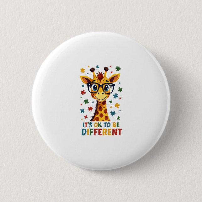 Es ist okay, anders zu sein Giraffe-Autismus-Bewus Button (Vorderseite)