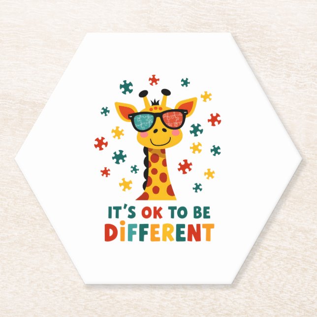 Es ist okay, anders zu sein Giraffe-Autismus-Bewus Untersetzer (Vorderseite)