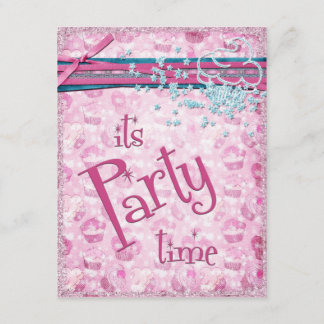 Es ist Party Zeit Extravagant Pink Cupcake Einladu Einladung