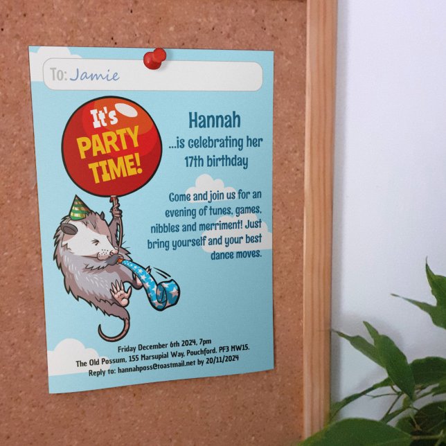 Es ist PARTY ZEIT Fügen Sie Ihre Daten Opossum-Bal Einladung (Von Creator hochgeladen)