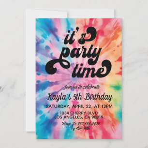 Es ist Party Zeit Groovy Gefärbte Krawatte Geburts Einladung