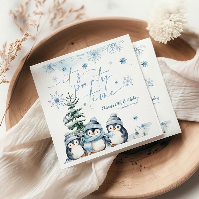 Es ist Party Zeit Pinguin Wintergeburt Serviette (Von Creator hochgeladen)