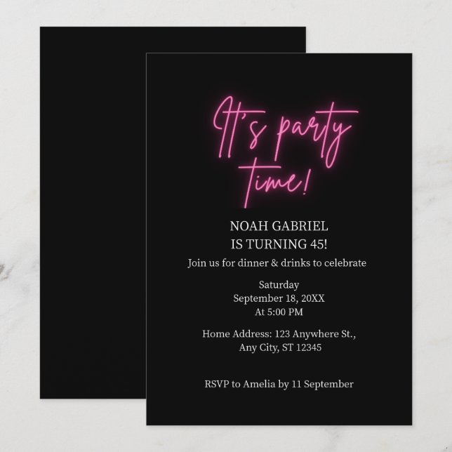 Es ist Party zum Geburtstag Einladung (Vorne/Hinten)