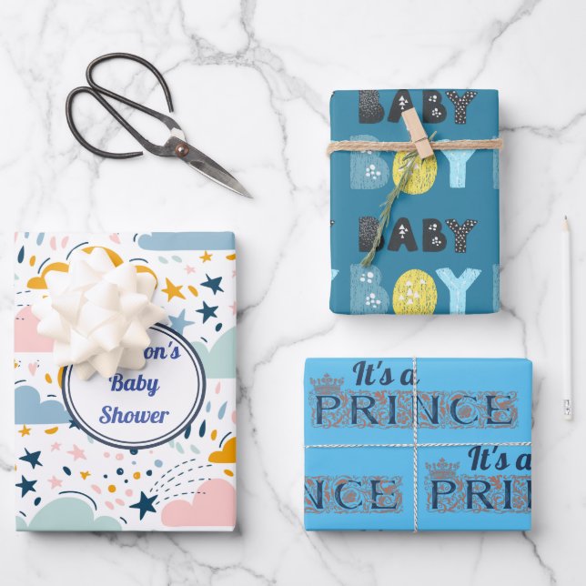Es ist Prince Baby Boy Baby Shower Geschenkpapier Set (Vorderseite)