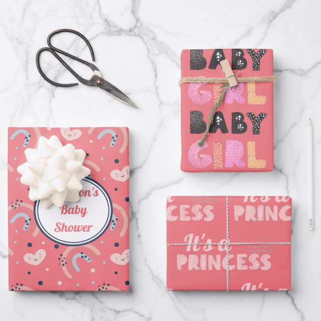 Es ist Princess Baby Girl Baby Dusche Geschenkpapier Set (Vorderseite)