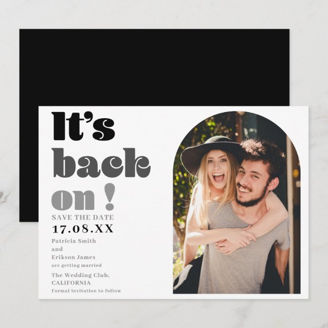 Es ist Save the Date wieder auf dem schwarzen Skri (Vorne/Hinten)