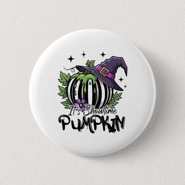 Es ist Showtime Pumpkin Hexe Halloween Spooky Seas Button (Vorderseite)