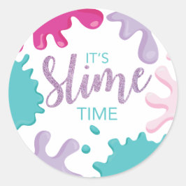 Es ist Slime Time Birthday Pink Sticker. Runder Aufkleber