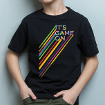 Es ist Spiel auf farbenfrohen Neon Laser Tag Team<br><div class="desc">Spaß, hell und cool mit Laser Tag thematisierte Geburtstagsfeierteam Uniformen. Das Design zeichnet sich durch ein typografisches Farbdesign "It's Game On" aus, mit Balken aus leuchtenden, mehrfarbigen Lichtern, die aus dem Text abschießen. Der schwarze Hintergrund Set die Stimmung mit den hellen Laserstrahlen und schafft so einen kühnen Look. Auf der...</div>