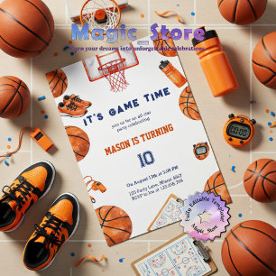 Es ist Spielzeit Wasserfarbe Basketball Geburtstag Einladung